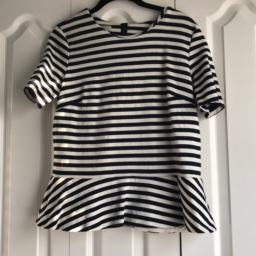 Hobbs London Navy Striped Peplum Top